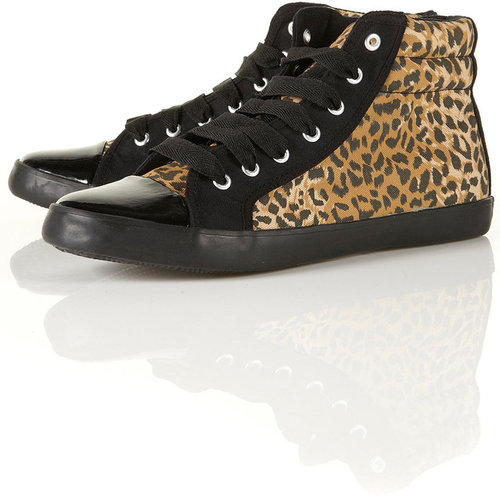 TUNE Leopard Print Patent Toe Canvas High Top Trainers