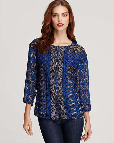Tibi Long Sleeve Cobweb Lace Blouse