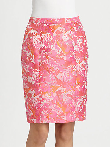 Pink Tartan Jacquard Pencil Skirt