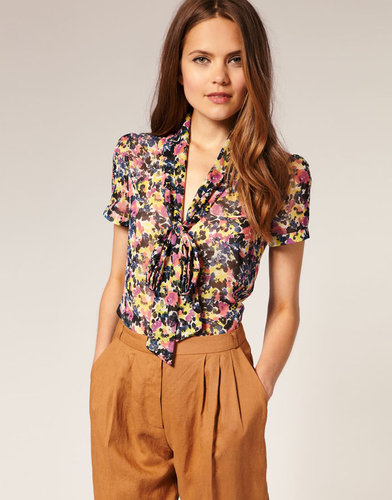 ASOS Blurred Floral Pussybow Blouse