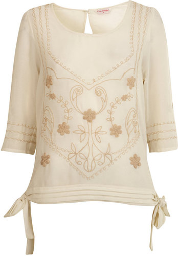 Cream embroidered tie side top