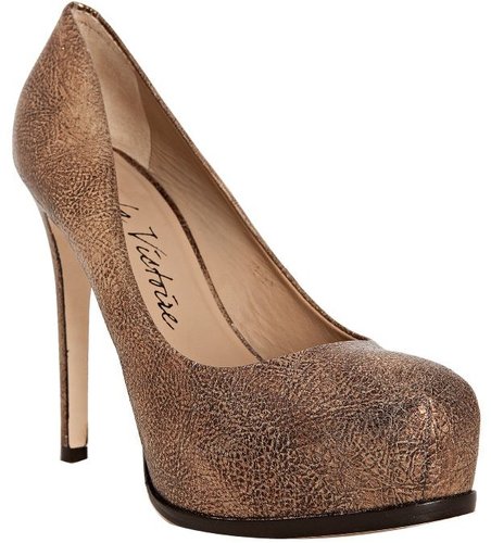 Pour la Victoire gold metallic leather 'Irina' platform pumps