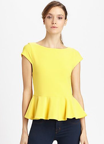 Alice + Olivia's yellow peplum top ($198) would look amazing with a pair of black cropped trousers at work and with skinny jeans on the weekend.
Alice + Olivia's yellow peplum top ($198) would look amazing with a pair of black cropped trousers at work and with skinny jeans on the weekend.