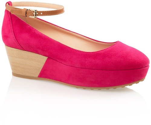 Suede Wedge Pumps With Ankle Strap