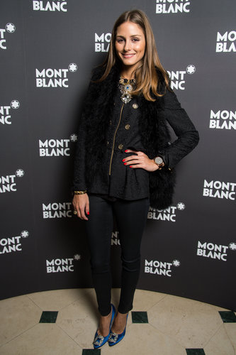 Olivia went casual with a glamorous twist, adding a jeweled statement necklace and a pair of embellished blue Manolo Blahnik heels to her all-black look at a Montblanc dinner in Switzerland in January.
Olivia went casual with a glamorous twist, adding a jeweled statement necklace and a pair of embellished blue Manolo Blahnik heels to her all-black look at a Montblanc dinner in Switzerland in January.