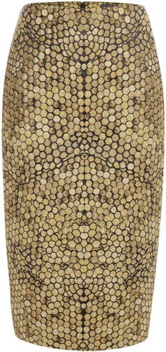 Gold Honeycomb Jacquard Pencil Skirt