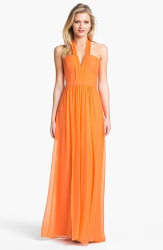 BCBGMAXAZRIA Seamed Silk Halter Gown