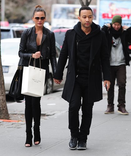 Chrissy Teigen shopped in NYC with boyfriend John Legend looking slick in all black, including a leather jacket and peep-toe booties.
Chrissy Teigen shopped in NYC with boyfriend John Legend looking slick in all black, including a leather jacket and peep-toe booties.