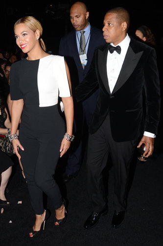 Beyoncé was on-trend in a black-and-white Osman jumpsuit and Jay-Z was polished in a black tuxedo at the 2013 Grammy Awards.
Beyoncé was on-trend in a black-and-white Osman jumpsuit and Jay-Z was polished in a black tuxedo at the 2013 Grammy Awards.