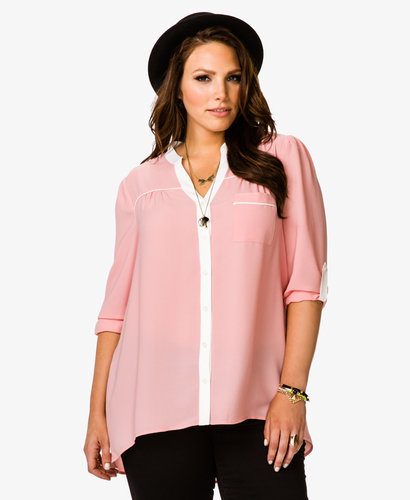 FOREVER 21+ Piping Chiffon Shirt