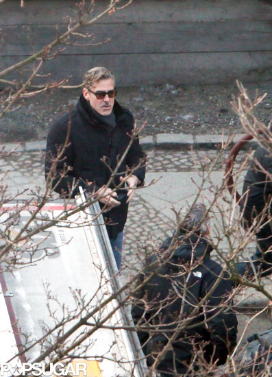 George Clooney directed The Monuments Men in Berlin on Thursday.
George Clooney directed The Monuments Men in Berlin on Thursday.