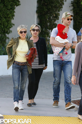 Chris Hemsworth carried India to lunch with his wife, Elsa Pataky, and her mother.
Chris Hemsworth carried India to lunch with his wife, Elsa Pataky, and her mother.