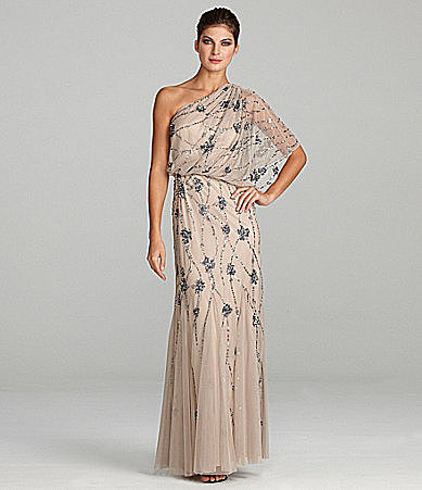 Adrianna Papell Beaded One-Shoulder Gown
