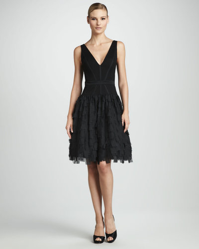 Aidan Mattox Tiered V-Neck Dress