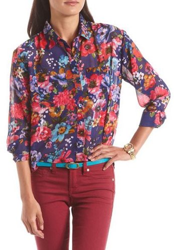 Floral Hi-Low Button-Down Blouse