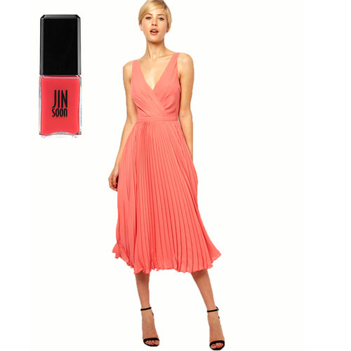 A fun, flirty dress like Mango Pleat and Wrap Midi Dress ($154) needs an equally vibrant shade. Try Jin Soon Coral Peony ($18).
A fun, flirty dress like Mango Pleat and Wrap Midi Dress ($154) needs an equally vibrant shade. Try Jin Soon Coral Peony ($18).