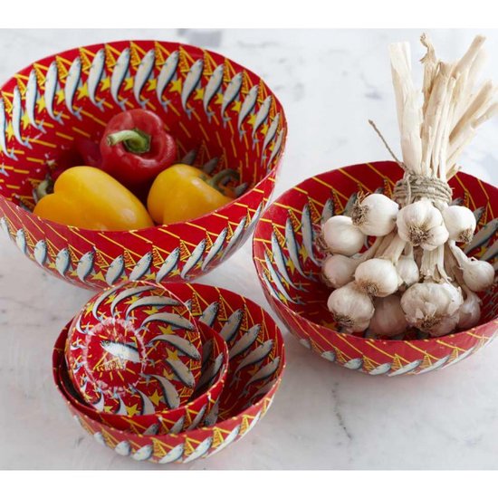 Brighten up your tablescape with these decorative bowls ($24, originally $98) made from repurposed sardine wrappers.
Brighten up your tablescape with these decorative bowls ($24, originally $98) made from repurposed sardine wrappers.