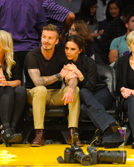 David and Victoria Beckham cuddled up courtside at a Lakers game in May 2012.
David and Victoria Beckham cuddled up courtside at a Lakers game in May 2012.