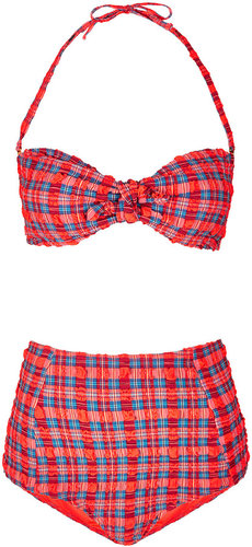 Red Texture Check Bikini