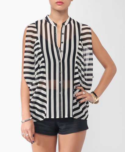 FOREVER 21 Draped Striped Button Up