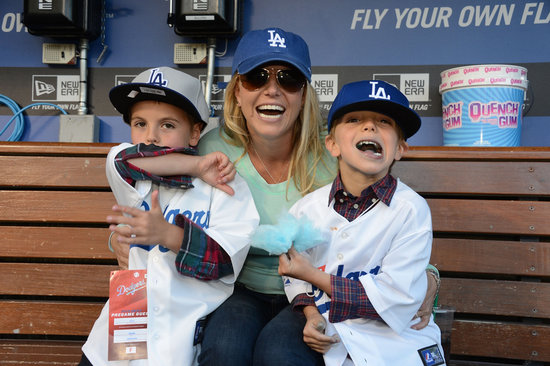 Britney Spears and her sons, Jayden James and Sean Preston, ate cotton candy in the Dodgers dugout.
Britney Spears and her sons, Jayden James and Sean Preston, ate cotton candy in the Dodgers dugout.