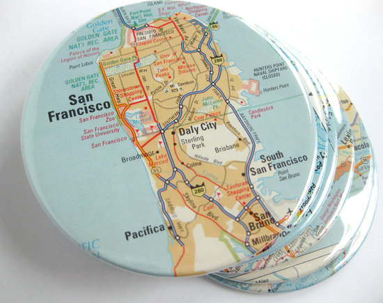 Recycled Map Coasters Recycled Map Coasters