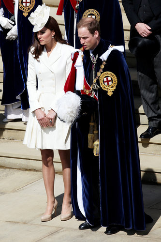 While Prince William's attire was much more suited to the event at hand, Kate Middleton looked chic in white Alexander McQueen at the Order of the Garter service.
While Prince William's attire was much more suited to the event at hand, Kate Middleton looked chic in white Alexander McQueen at the Order of the Garter service.