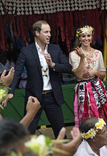 The couple danced in Tuvalu, with Kate wearing a gorgeous embroidered Alice by Temperley dress.
The couple danced in Tuvalu, with Kate wearing a gorgeous embroidered Alice by Temperley dress.