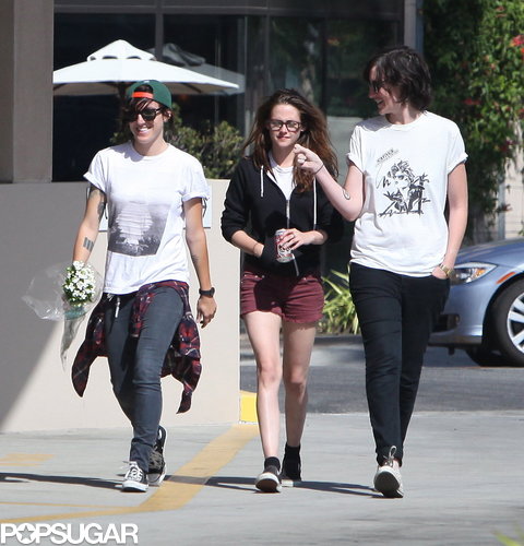 Kristen Stewart wore shorts and a hoodie.
Kristen Stewart wore shorts and a hoodie.