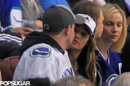 Lea Michele chatted with Cory Monteith during the game.
Lea Michele chatted with Cory Monteith during the game.
