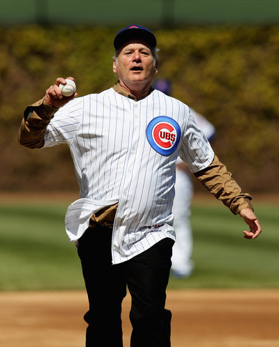 Bill Murray suited up in Chicago Cubs gear to throw out the first pitch in April 2012.
Bill Murray suited up in Chicago Cubs gear to throw out the first pitch in April 2012.