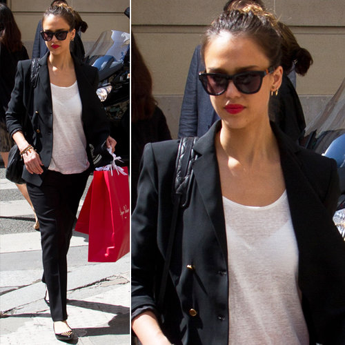Jessica topped her monochomatic look with a pair of Westward Leaning Love Thy Neighbor shades ($225) in Paris.
Jessica topped her monochomatic look with a pair of Westward Leaning Love Thy Neighbor shades ($225) in Paris.