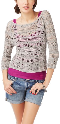 Sheer Cropped Crochet 3/4 Sleeve Top