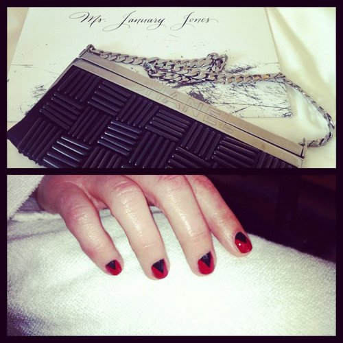 A sneak peek at January Jones's black-and-red punk rock manicure for the Met Gala.
Source: Instagram user ashile_johnson
A sneak peek at January Jones's black-and-red punk rock manicure for the Met Gala.
Source: Instagram user ashile_johnson