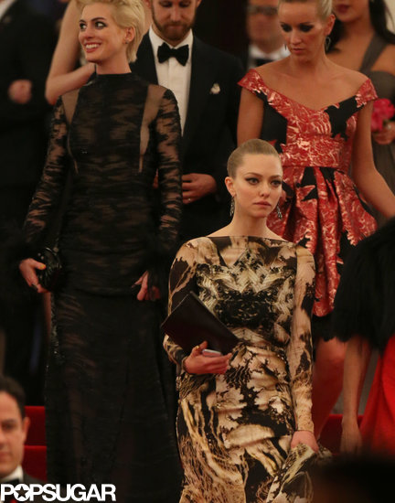 Amanda Seyfried and Anne Hathaway crossed paths while leaving the Met Gala.
Amanda Seyfried and Anne Hathaway crossed paths while leaving the Met Gala.