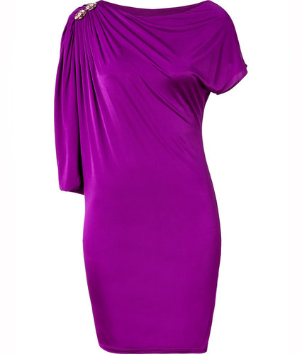 Roberto Cavalli Purple Draped Sleeve Dress with Brooch