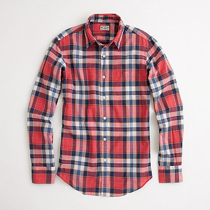 Factory washed shirt in summer plaid