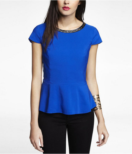 Studded Zip Back Peplum Top