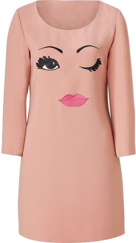 Moschino C&C Blush Crepe Embroidered Shift Dress