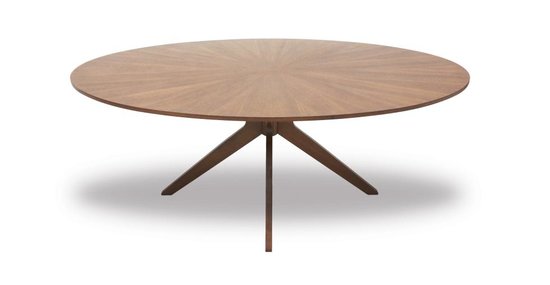 One of our favorite pieces, the Conan Dining Table ($899) recalls Vladimir Kagan's iconic three-pronged tables, as well as Carrie Bradshaw's coffee table in Sex and the City, which set designer Jeremy Conway made by hand. We love how the sunburst-like wood grain mimics the shape of the base.
One of our favorite pieces, the Conan Dining Table ($899) recalls Vladimir Kagan's iconic three-pronged tables, as well as Carrie Bradshaw's coffee table in Sex and the City, which set designer Jeremy Conway made by hand. We love how the sunburst-like wood grain mimics the shape of the base.