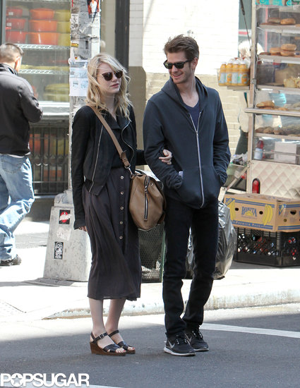 Andrew Garfield looked over at his girlfriend, Emma Stone, in NYC. Andrew Garfield looked over at his girlfriend, Emma Stone, in NYC.