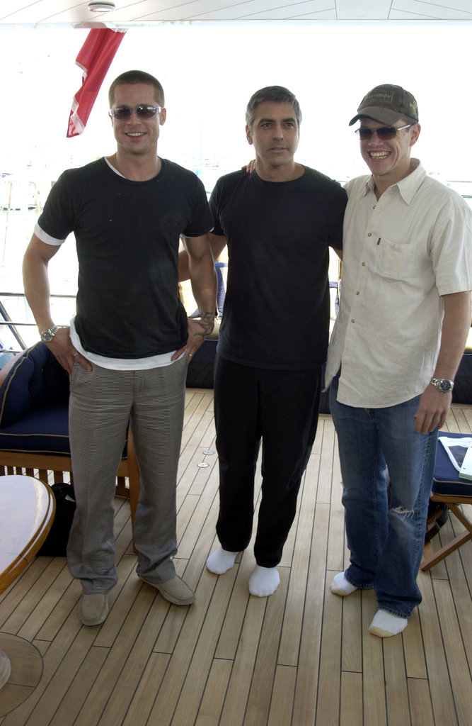 In May 2004, Brad Pitt, George Clooney, and Matt Damon hung out on the Jaguar racing yacht to promote Ocean's 12 in Monte Carlo.
In May 2004, Brad Pitt, George Clooney, and Matt Damon hung out on the Jaguar racing yacht to promote Ocean's 12 in Monte Carlo.