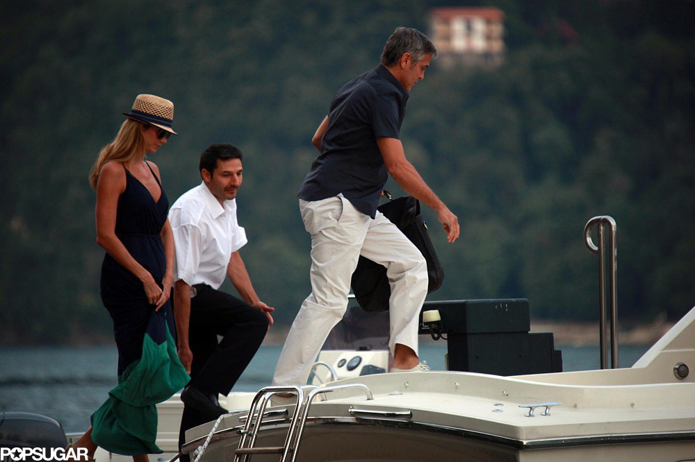 George Clooney and Stacy Keibler went for a sunset boat ride during a vacation in Lake Como, Italy in August 2012.
George Clooney and Stacy Keibler went for a sunset boat ride during a vacation in Lake Como, Italy in August 2012.