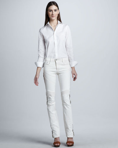 Ralph Lauren Black Label Leather-Stripe Biker Jeans, Plate White