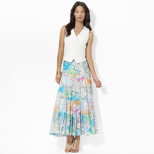 Ralph Lauren Tiered Paisley Cotton Skirt