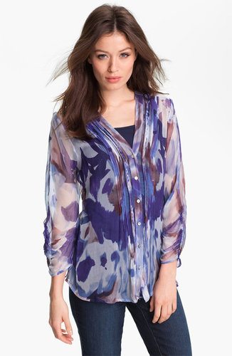 Casual Studio Pleat Front Sheer Print Blouse