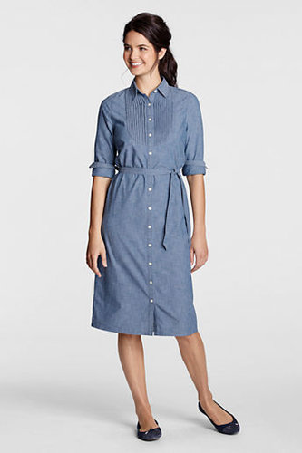 Women's Regular Solid Chambray Pintuck Bib Shirtdress
