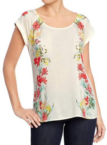 Women's Floral Cuffed-Sleeve Tops