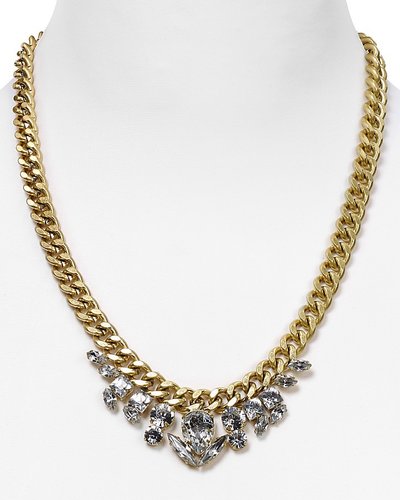 Aqua Cluster Crystal Chain Necklace, 18"