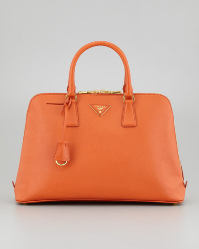 Prada Large Saffiano Lux Bugatti Tote Bag, Papaya Orange